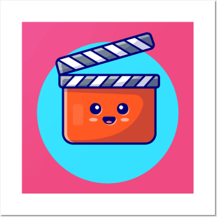 Cute Clapper Board Movie Cartoon Vector Icon Illustration Posters and Art